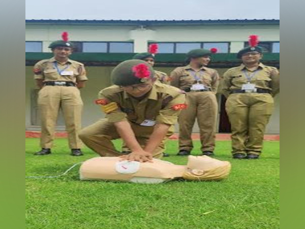 An NCC cadet demonstrating CPR after learning it at the session organized by Billion Hearts Beating