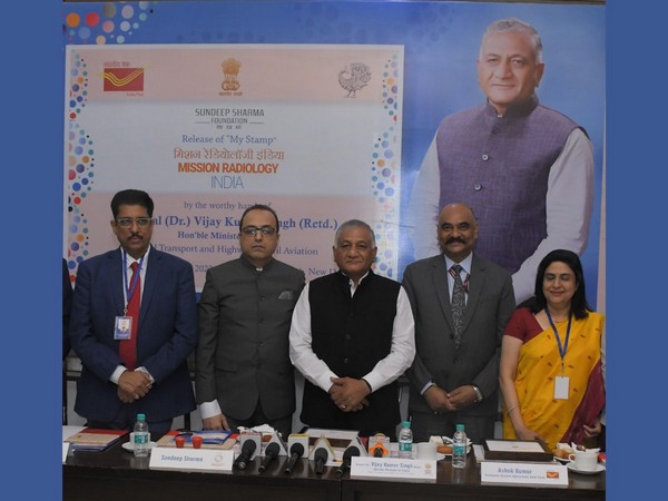 General (Dr.) Vijay Kumar Singh (Retd) MoS GOI launches Mission Radiology India's commemorative Postage Stamp with the Sundeep Sharma Foundation team