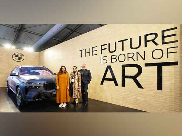 (L-R) Devika Sundar, winner of 'The Future is Born of Art' commission with Jaya Asokan, Director, India Art Fair, Dr Thomas Girst, Head of Cultural Engagement BMW Group at India Art Fair 2023 edition