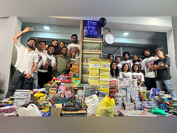 The team of Sam Tattoo India with the supplies collected for the children at their Charni Road branch