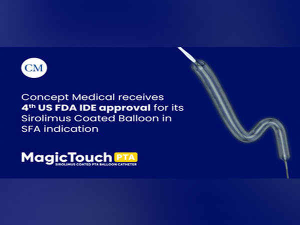 Concept Medical's fourth IDE approval for the MagicTouch Sirolimus Coated Balloon is granted for the treatment of Superficial Femoral Artery Disease (SFA)