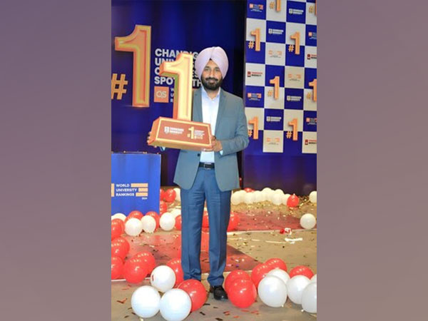 Satnam Singh Sandhu, Chancellor, Chandigarh University celebrating the performance of Chandigarh University in QS World Rankings 2024 at the Gharuan campus of Chandigarh University.