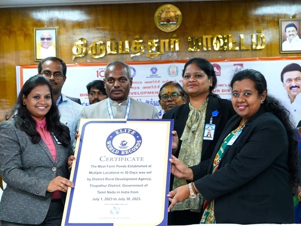 Elite World Records Citation Being Conferred to Thirupathur District and D.Basakarapandian IAS., District Collector receives the same.