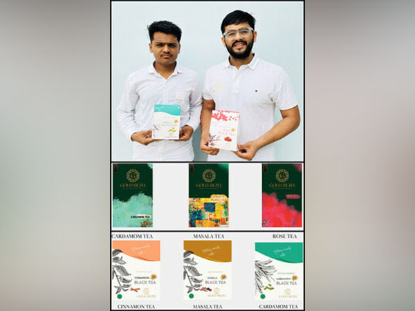 Chandigarh University students, Pramod Patel & Ujjwal Dahiya while launching the 'Gold Bezel' - A Flavourful Black tea at the Chandigarh University Gharuan campus