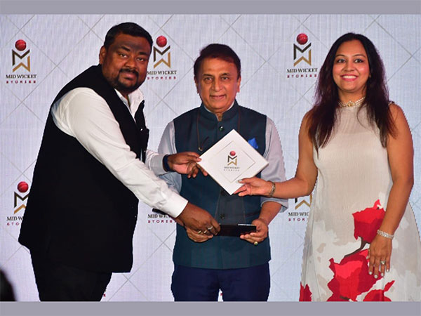 (L-R) Nishant Dayal, Founder, and Jaya Prasad, Co-Founders, Midwicket Stories along with cricketing legend Sunil Gavaskar who has come on board as the Principal Advisor of Midwicket Stories in Mumbai