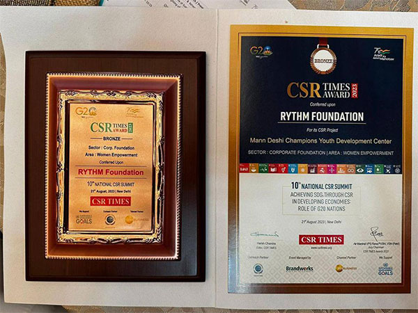 RYTHM Foundation Earns Bronze Recognition for Women Empowerment Project at CSR Times Awards 2023