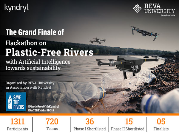 The Grand Finale of "Hackathon on Plastic-Free Rivers with AI" organised by REVA University in Association with Kyndryl on September 8th, 2023