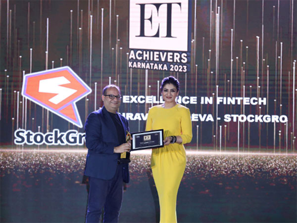 Gaurav Sachdeva, COO of StockGro, felicitated by Raveena Tandon at ET Achievers Awards event in Bengaluru