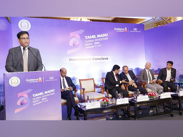 Dr. T.R.B. Rajaa, delivering his Keynote Address at the Tamil Nadu Global Investors Meet (TNGIM) 2024 - Mumbai Investment Conclave