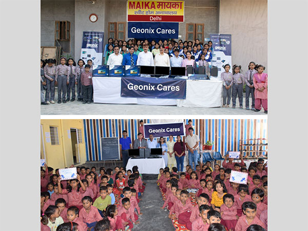 The Geonix team, with NGO partners, donating multiple Geonix computers to a girl's orphanage in Delhi (above), and an academy for underprivileged children (below)