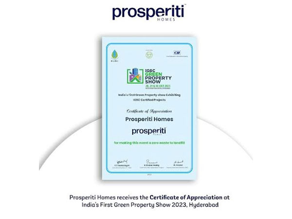 Prosperiti Homes receives the Certificate of Appreciation at India's First Green Property Show 2023, Hyderabad
