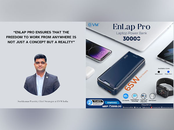 Make the World Your Office with EVM's EnLap Pro Laptop Power Bank for Macbooks, Type-C Laptops and Smartphones, Exclusively available at Vijay Sales