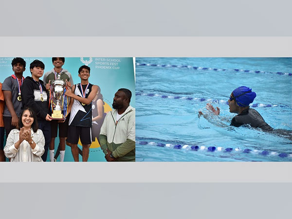 Oakridge won the Senior Boys Basketball title defeating Inventure (Left), A participant in the fierce Swimming Competition (Right)