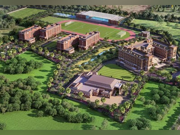 Architectural view of the co-educational day and boarding Harrow International School Bengaluru campus.