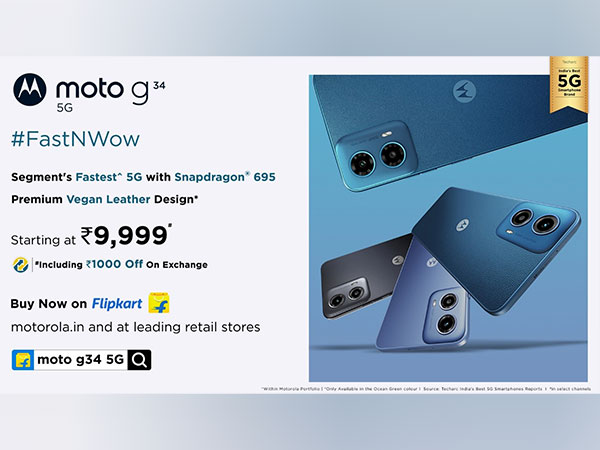 Moto g34 5G- the Segment's Fastest* 5G Phone Goes on Sale at Just Rs. 9,999# on Flipkart, Motorola.in and Leading Retail Stores