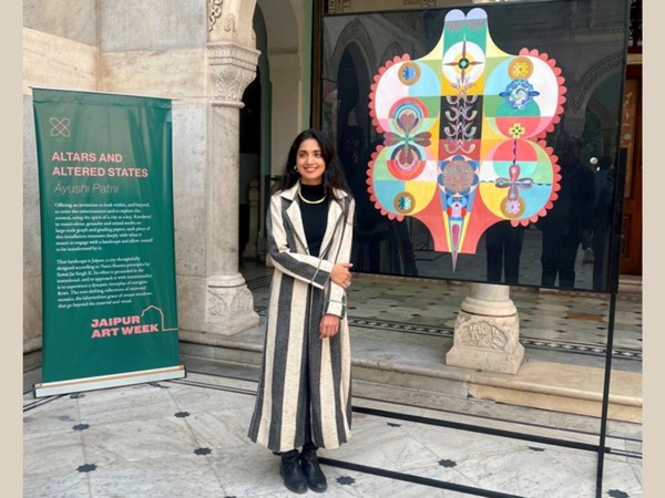 Artist Ayushi Patni showcasing her artwork at the Jaipur Art Week 3.0 at Albert Hall Museum