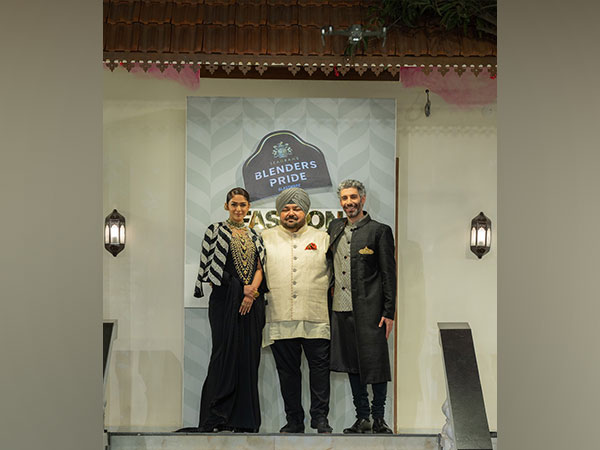 Mrunal Thakur and Jim Sarbh with designer JJ Valaya at the Blenders Pride Glassware Fashion NXT preview in Hyderabad