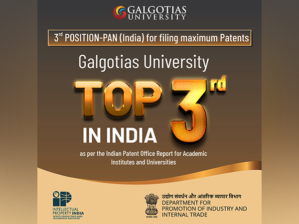 Galgotias University Rises to the Top, Achieving 3rd Place Among India's Academic Patent Innovators & Securing a Place in the Top 5 Indian Applicants for Patents in the Field of Information Technology