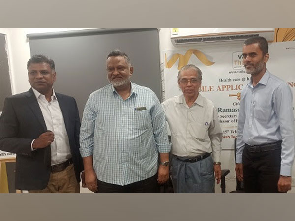 At the launch of Va Thala Healthcare at Home Mobile App: M. Naveed, Co-Founder; R. Zahirudeen, Legal Adviser; Padma Bhushan Dr. T. Ramasami, Former Sec. to Govt of India; Tajudeen, CTO