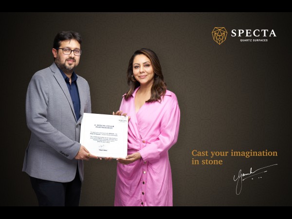 Ankit Jain, founder, Specta Quartz Surfaces with celebrity interior designer, Gauri Khan