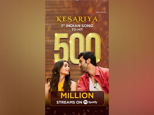"Kesariya", from Brahmastra Makes History, the only Indian track to surpass 500 million streams on Spotify!