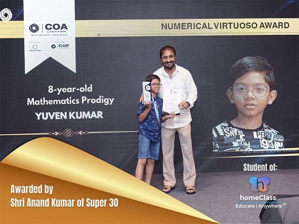 homeClass student Yuven Kumar, a Mathematical Prodigy gets Numerical Virtuoso Award by the celebrated hands of Anand Kumar of Super 30