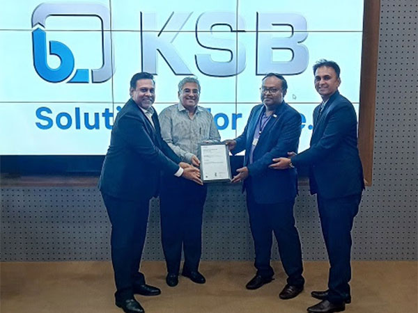 KSB Limited's Managing Director, Rajeev Jain, and Vice President of Nuclear Business, Nitin Patil, receiving the ISO 19443:2018 Certification