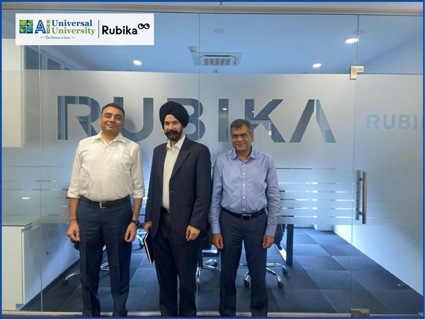 Prof Tarundeep Singh Anand, Chancellor, Universal Ai University with RUBIKA India leadership while announcing the partnership for setting up of a RUBIKA Design School in its Karjat Campus