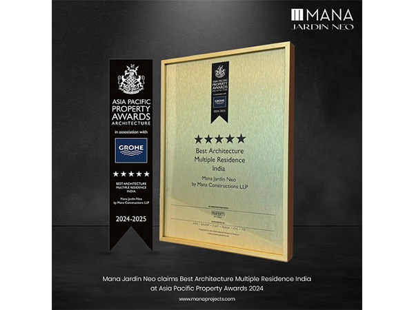 MANA Jardin Neo received prestigious recognition as "Best Architecture Multiple Residence India" at the Asia Pacific Property Awards 2024-2025