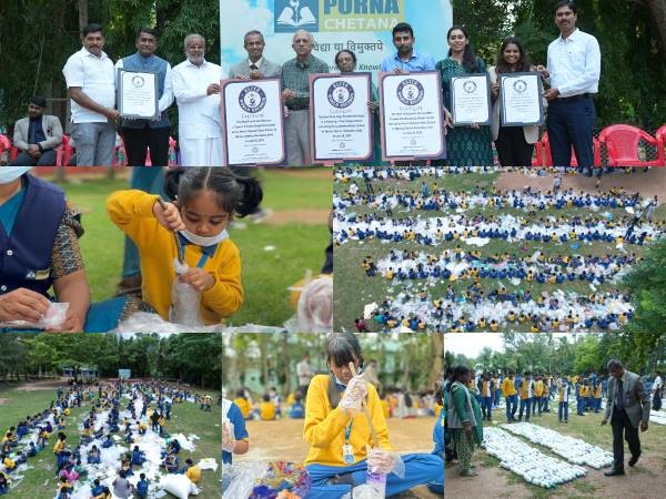 Purna Chetana students set Elite World Records for sensitizing society about the effects of plastic waste and importance of greenery