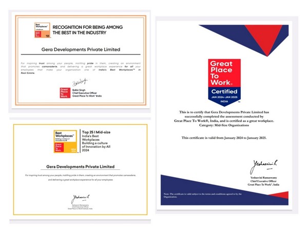 Gera Developments ranked among India's Top 50 Great Mid-Size Workplaces™ 2024, earning titles for Best Workplaces™ in Real Estate and Building a Culture of Innovation for All