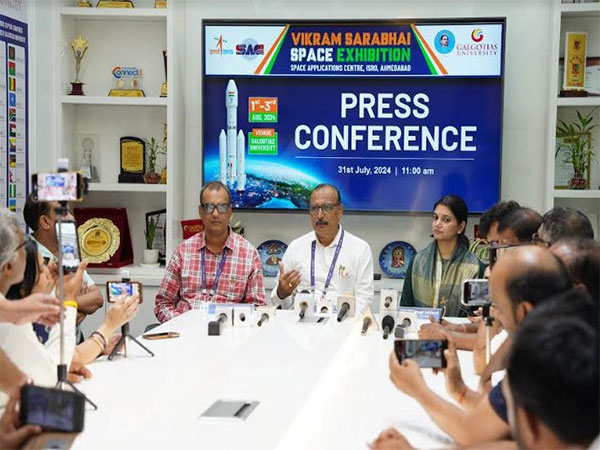 ISRO Scientists addressing the press conference for the Vikram Sarabhai Space Exhibition at Galgotias University