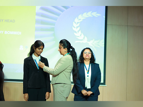 IGCSE topper Sushaeni Reddy being invested as the Technology Head at the Investiture Ceremony 2024