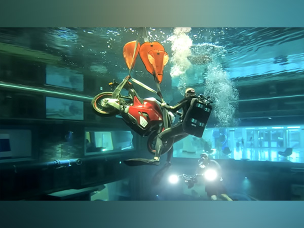 The Ultraviolette F77 Mach 2 showcased in the World's Deepest Pool in Dubai