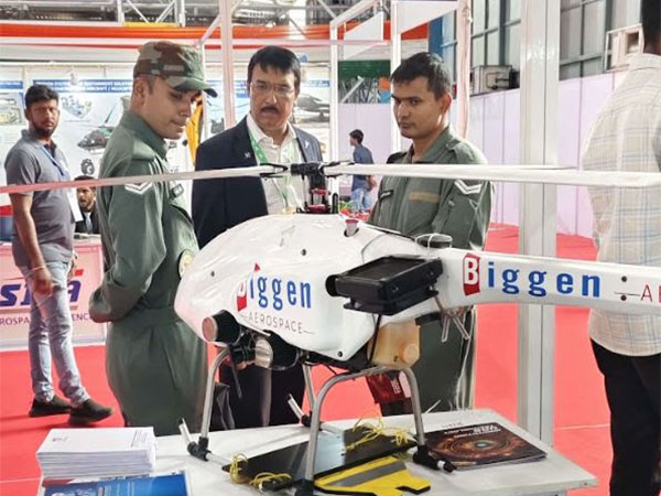 Biggen Aerospace, a subsidiary of Biggen Technologies, showcases its UAV at the Tarang Shakti 2024 exhibition at Sulur Air Force Base, Coimbatore