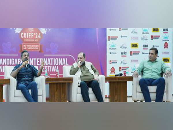 Actor, writer & director Rohit Tiwari addressing audience during the two-day Chandigarh University International Film Festival 2024; organized by Chandigarh University at Gharuan campus.