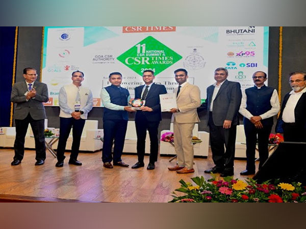 Malabar Group's 'Hunger Free World' received the CSR Times Award from Goa CM Dr. Pramod Sawant, accepted by A.T. Fanzeem Ahamed, P.K. Shabeer, and Milind Umate of Malabar Group