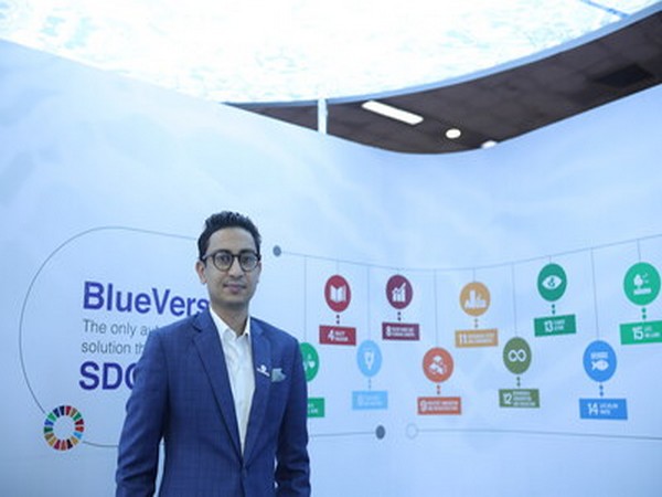 Siddarth Bapna, Co-Founder and Director of BlueVerse India Pvt. Ltd, at India Water Week 2024, presenting BlueVerse's innovative vehicle washing solutions