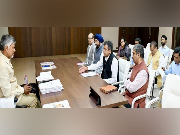 Chief Minister of Andhra Pradesh Chandrababu Naidu chairing a meet with key officials