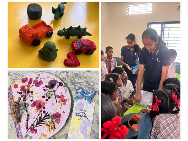 Manthan students recycling paper to creative paper mache toys and decorative items