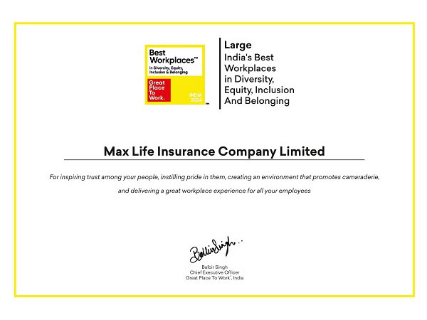 Max Life recognized among India's Best Workplaces for DEIB, Women and Millennials by GPTW®