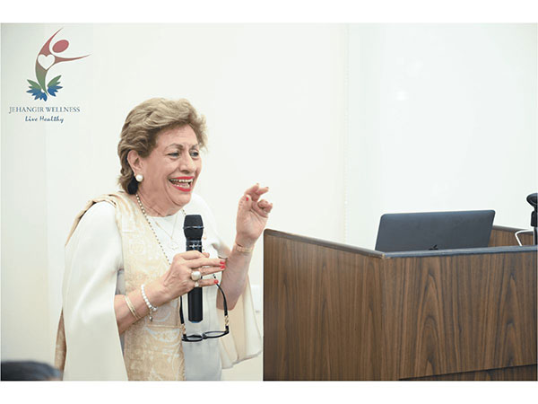 Farida Irani, a Senior Bowen Instructor, Ayurveda Practitioner, Aromatic Medicine Specialist, addresses the crowd at Jehangir Wellness Centre for Bowen Therapy Event.