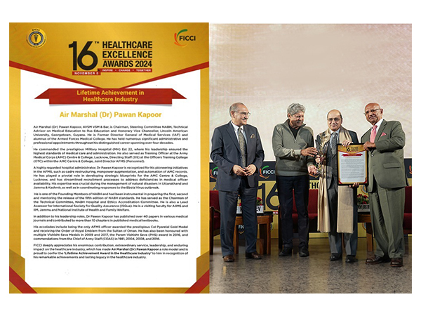 Air Marshal (Dr.) Pawan Kapoor (Retd.) bestowed with the Prestigious Lifetime Achievement Award at the 16th FICCI Healthcare Awareness Awards 2024