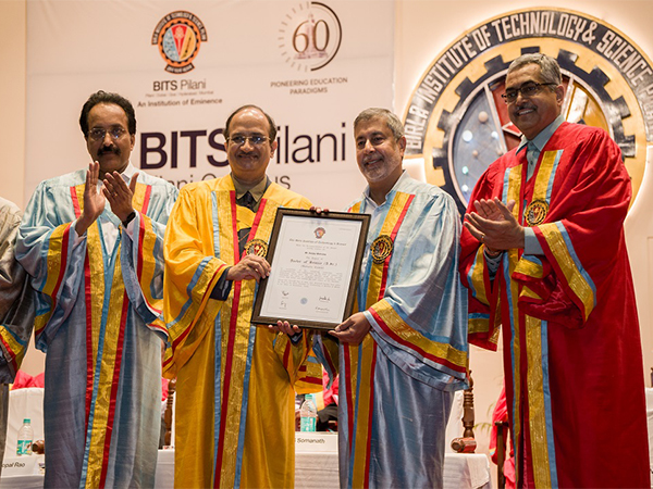 Sanjay Mehrotra, CEO of Micron receives honorary PhD from BITS Pilani's Prof. Ramgopal Rao, Prof Sudhirkumar Barai & ISRO's Chairman, Dr. S. Somanath