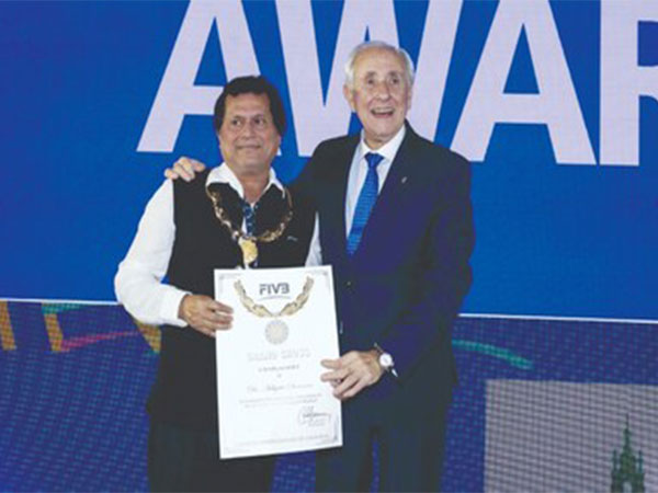 KIIT and KISS Founder Dr Achyuta Samanta being conferred the 'Grand Cross Award' by FIVB President Dr Ary Graca at the 39th FIVB World Congress in Porto, Portugal