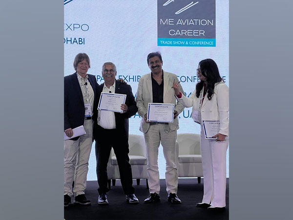 (Second from the Right in White Suit) Jaideep Mirchandani Group Chairman Sky One at the Air Expo Abu Dhabi 2024