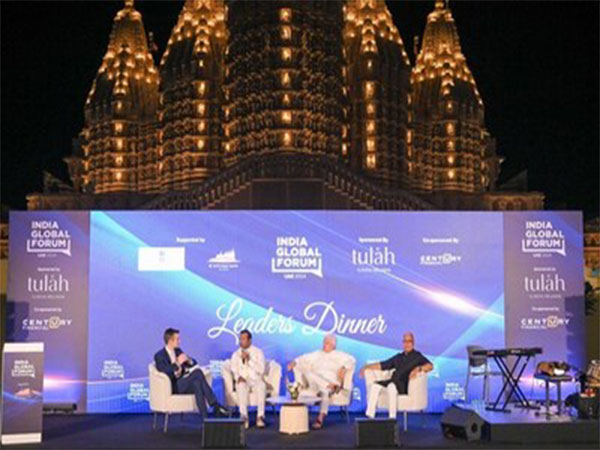 Faisal Kottikollon, Suhel Seth and Leander Paes in conversation with Ben Thompson at the IGF ME&A Leaders Dinner hosted at the  BAPS Hindu Mandir, Abu Dhabi