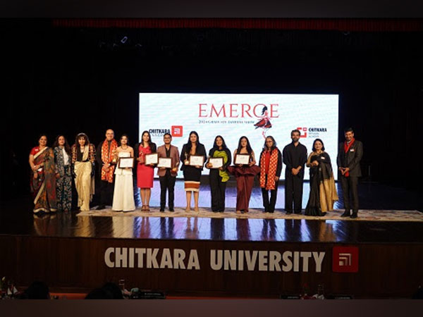 Pro-Chancellor Chitkara University, Dr. Madhu Chitkara honoring students at the grand fashion extravaganza "Emerge 2024", celebrating creativity in fashion design