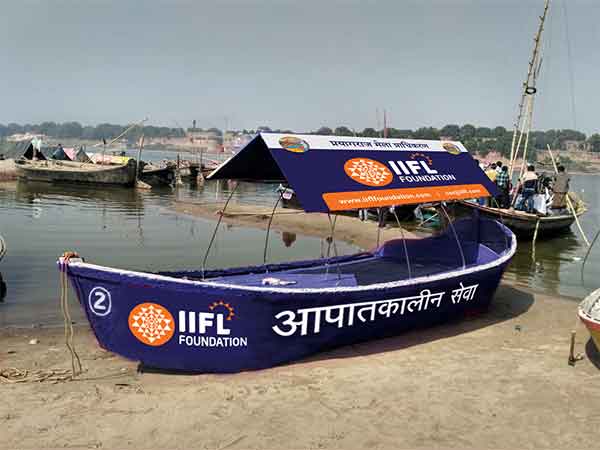 IIFL Foundation's boat ambulance for first-aid and emergency medical attention at Maha Kumbh in Prayagraj, Uttar Pradesh