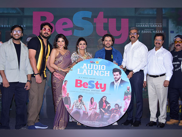 (L-R) Ashkar Soudan, Sakshi Agarwal, Benazir Nazar, Javed Ali, Aneesh Kuriakose, TV Unnikrishnan, at the Song Launch of Film 'Besty'